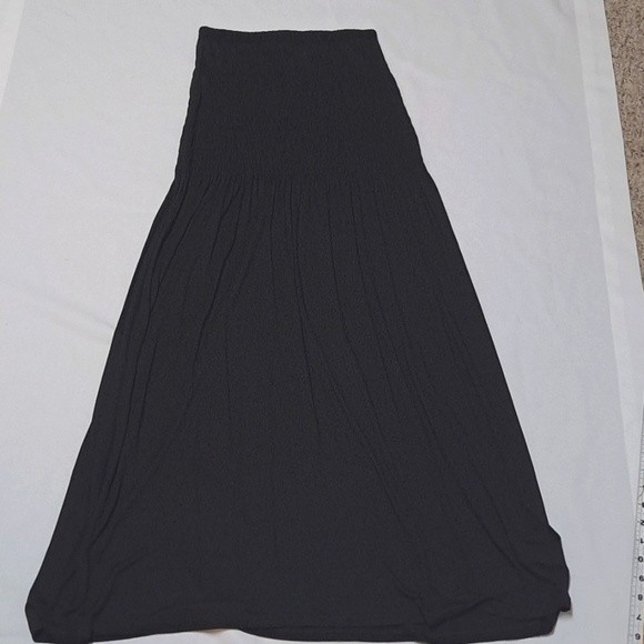 ASOS Shirred Bust Strapless Midi Stretch Knit A-Line Black Summer Beach Dress - Picture 1 of 5